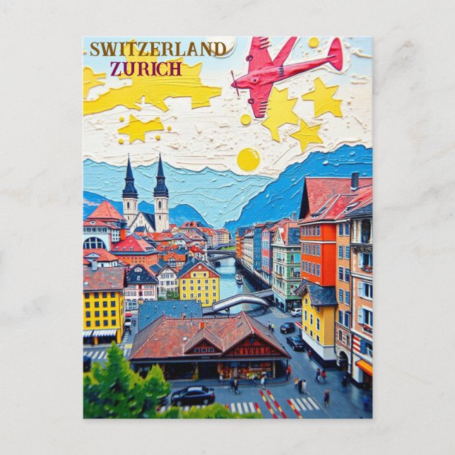 Carte Postale Zurich Suisse Art Vintage voyage (Devant)
