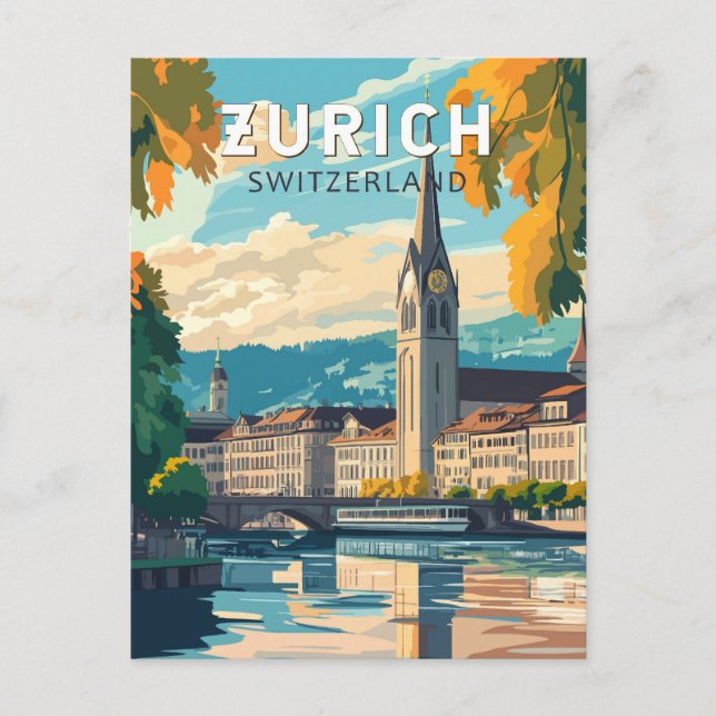 Carte Postale Zurich Suisse Voyage Art Vintage (Devant)