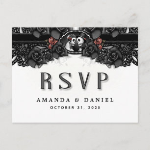 Carte PostCard RSVP Black White Halloween