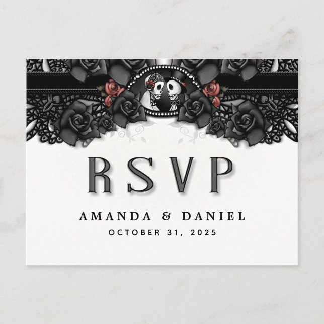 Carte PostCard RSVP Black White Halloween (Devant)
