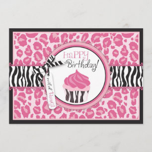 Carte Poster de animal sauvage Cupcake Anniversaire