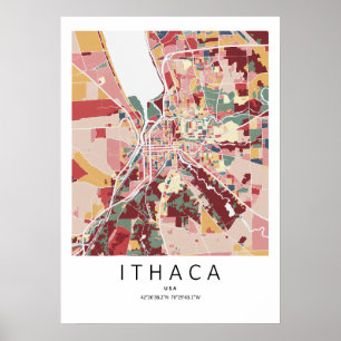 Carte Poster d'Ithaca New York   Art mural de vill