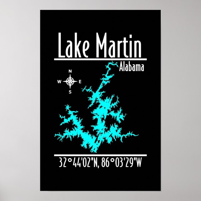Carte Poster du Lac Martin Alabama (Devant)