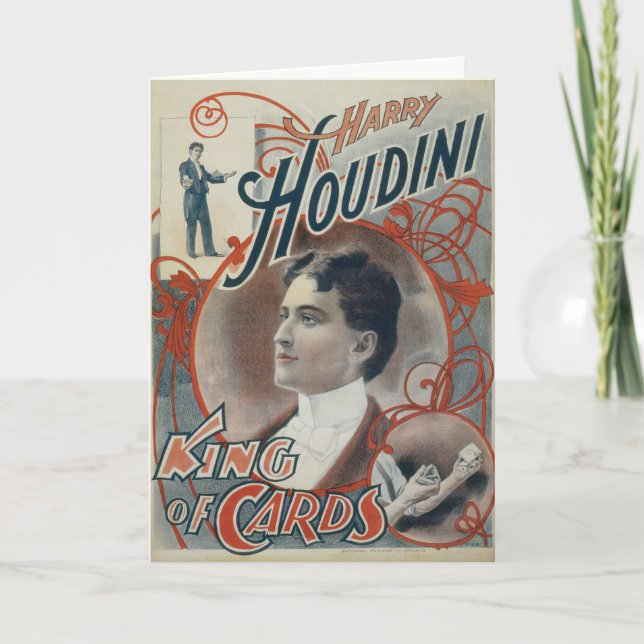 Carte Poster magique vintage, Magicien Harry Houdini (Devant)