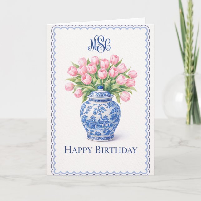 Carte Pot à gingembre bleu grandmillénaire aux tulipes r (Devant)