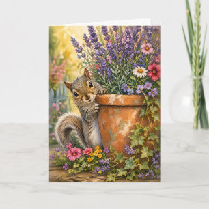 Carte Pot de fleurs à l'aquarelle avec un écureuil Cacho