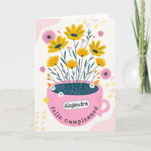 Carte Pot de fleurs rose mignon en forme de tasse à café