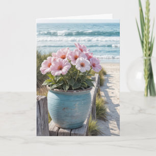 Carte Pot de plage avec pétunias roses