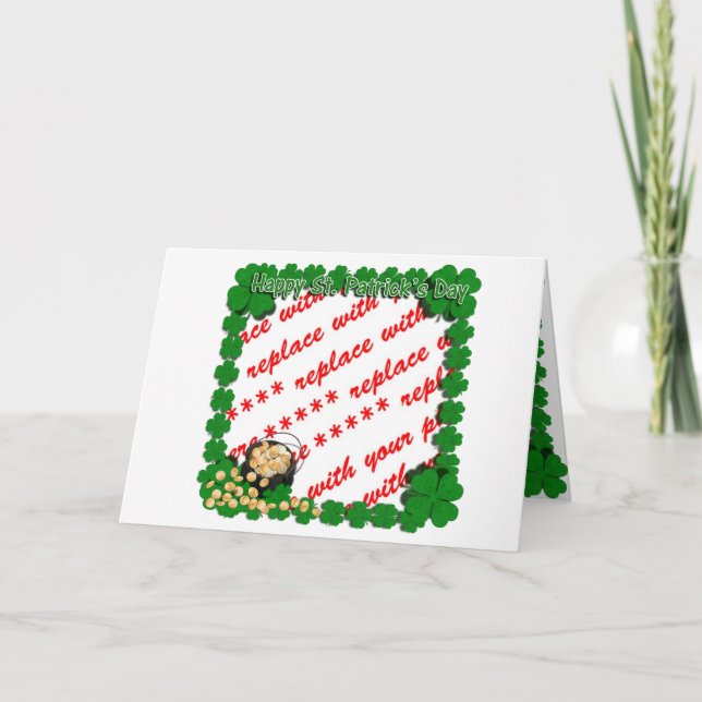 Carte Pot d'or avec encadrement de trèfle pour la St Pat (Devant)