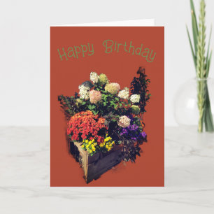 Carte Pot en bois rustique avec fleurs d'été pour annive