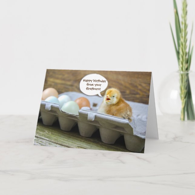 Carte poule et oeufs en boîte pour l'anniversaire de mam (Devant)