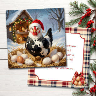 Carte Poule noire et blanche et jeu de mots de Noël Dr