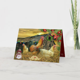 Carte Poules de coq Grange rustique Grange de Noël prése
