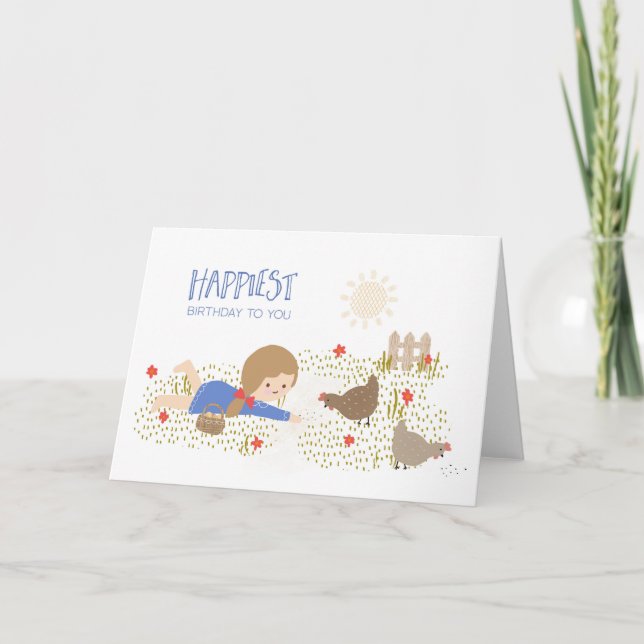 Carte Poulet Anniversaire Ferme Animale Nostalgie (Devant)
