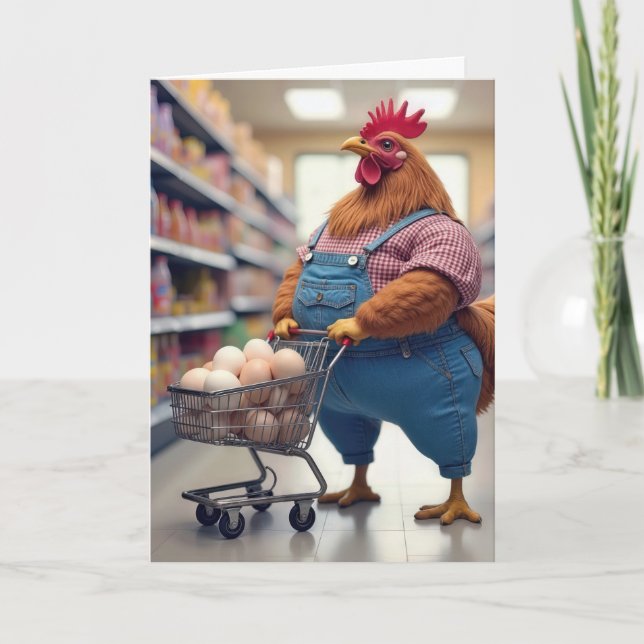 Carte Poulet d'anniversaire avec des oeufs dans un panie (Devant)