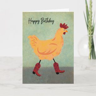 Carte Poulet d'anniversaire portant des bottes de cowboy