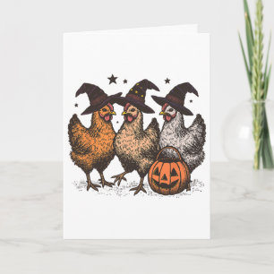 Carte Poulet d'automne Halloween Citrouille Poulet ou Tr