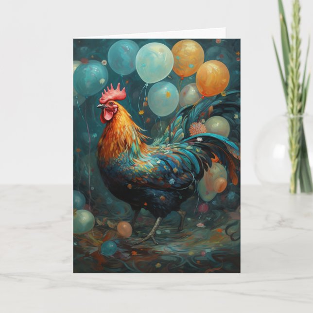 Carte Poulet De Coq Avec Ballons Anniversaire (Devant)