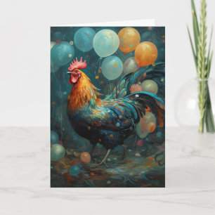 Carte Poulet De Coq Avec Ballons Anniversaire