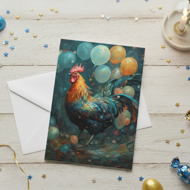 Carte Poulet De Coq Avec Ballons Anniversaire (Créateur téléchargé)