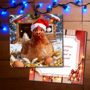 Carte Poulet de fête et jeu de mots de Noël Drôle