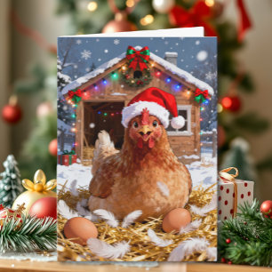 Carte Poulet de fête et jeux de mots de Noël Drôle
