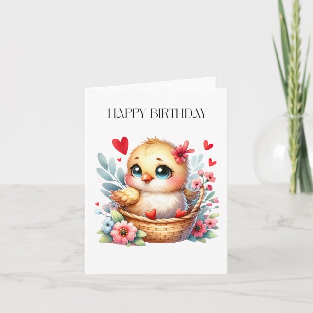 Carte Poulet de naissance mignon. (Devant)