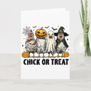 Carte Poulet drôle ou traitement Halloween Sorcière Poul