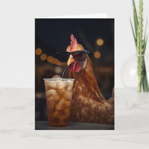 Carte Poulet Drôle Poulet Cool Avec Un Café Glacé Cadeau