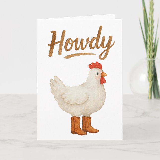 Carte Poulet Howdy en bottes de cowboy (Devant)