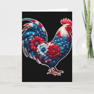 Carte Poulet Patriotique 4 Juillet Drapeau Usa Floral Ch