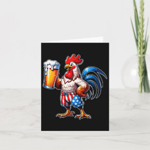 Carte Poulet tenant une bière Drapeau américain 4 juille