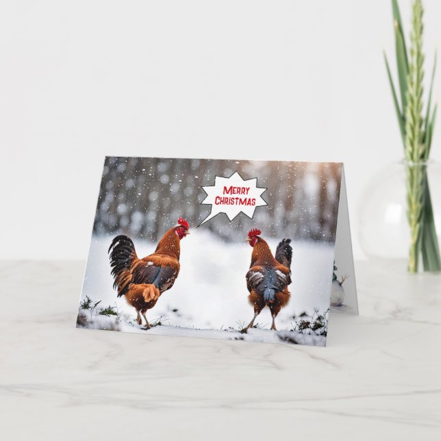 Carte Poulets De Noël Dans Les Snowflakes (Devant)