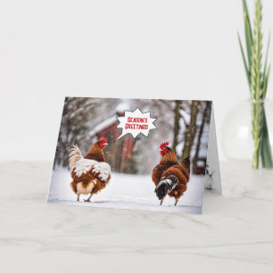 Carte Poulets De Noël Dans Les Snowflakes