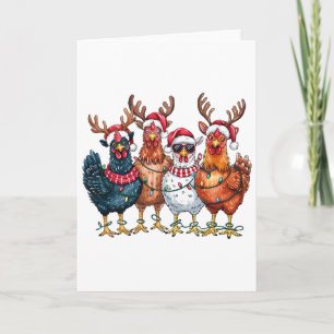 Carte Poulets de Noël Renne Animaux de Ferme Lumières Xm