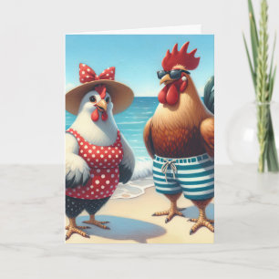 Carte Poulets de plage d'anniversaire en maillots de bai