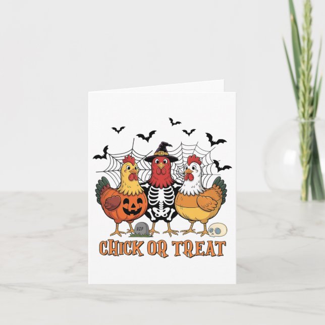 Carte Poulets d'Halloween Squelette Chick Ou Treat Éffra (Devant)