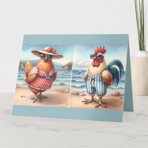 Carte Poulets en maillots de bain en bord de mer
