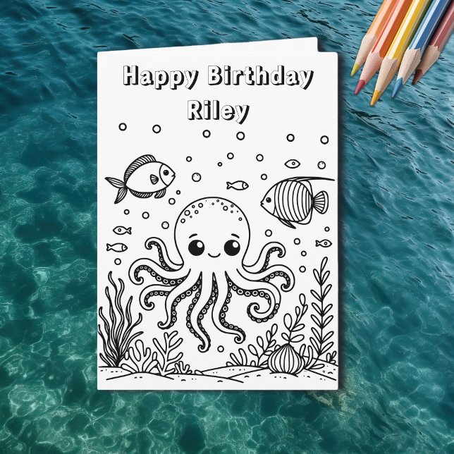 Carte poulpe et poisson | Page de coloriage pour l'anniv (Créateur téléchargé)