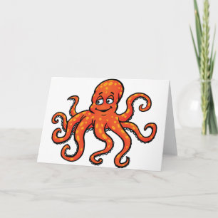 Carte Poulpe orange dessin animé océan créature marine