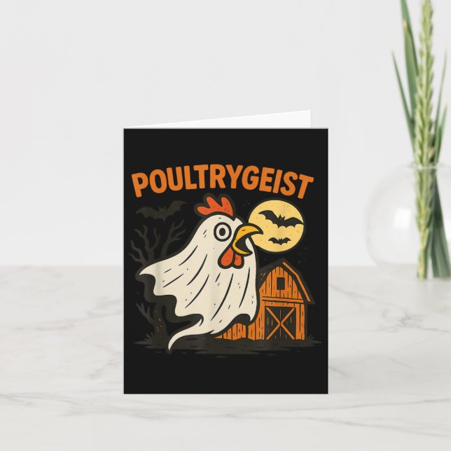 Carte Poultrygeist Funky Chicken Ghost Halloween Pun Des (Devant)