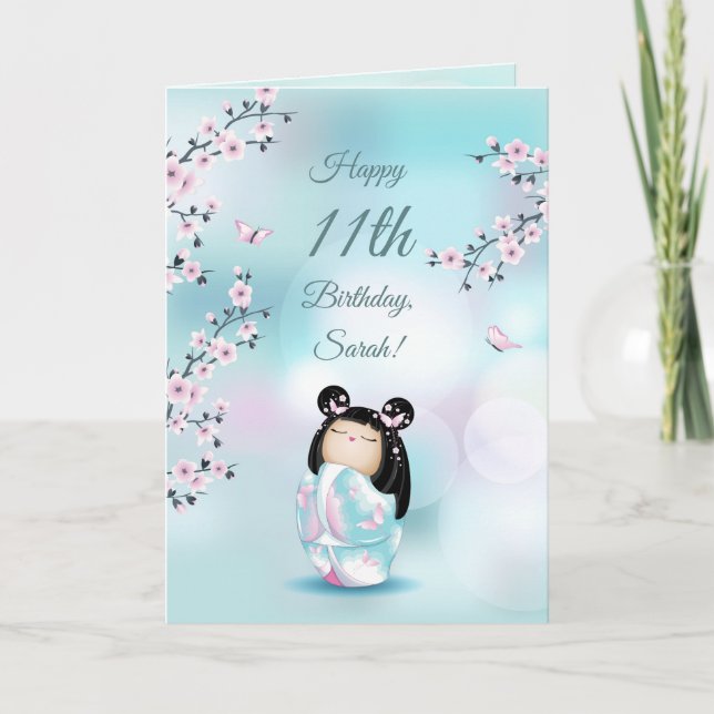 Carte Poupée Cherry Blossom Kokeshi | Filles Anniversair (Devant)