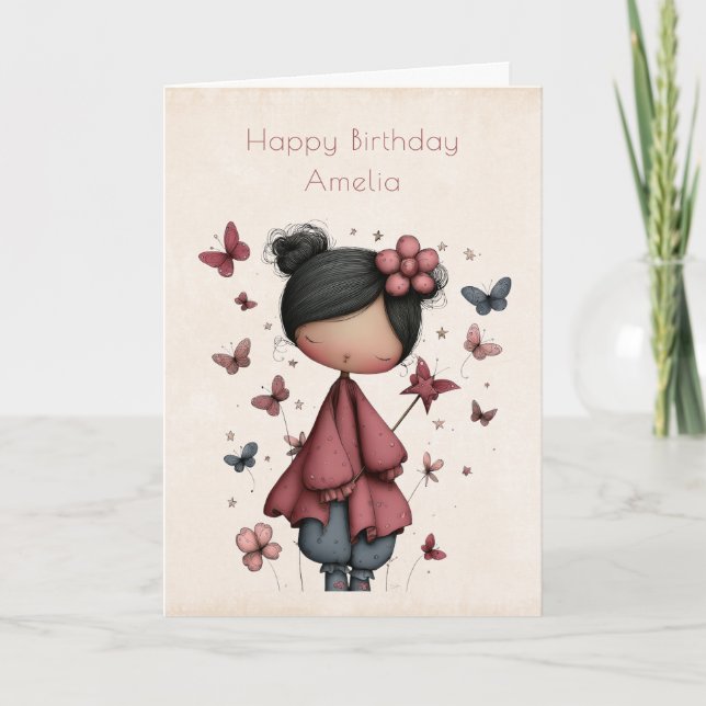 Carte Poupée de Fée Fantaisiste Rétro Anniversaire Migno (Devant)