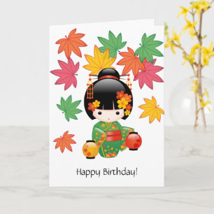 Carte Poupée de Kokeshi de chute - anniversaire vert de
