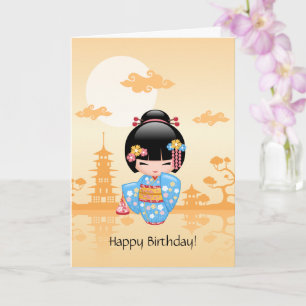 Carte Poupée de Maiko Kokeshi - anniversaire mignon de