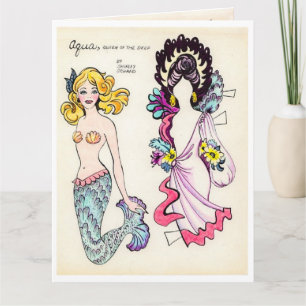 Carte Poupée en papier Art Déco aqua sirène vêtements vi