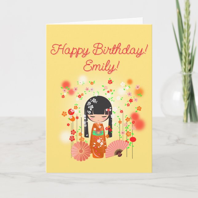 Carte Poupée Kokeshi Joyeux Anniversaire (Devant)