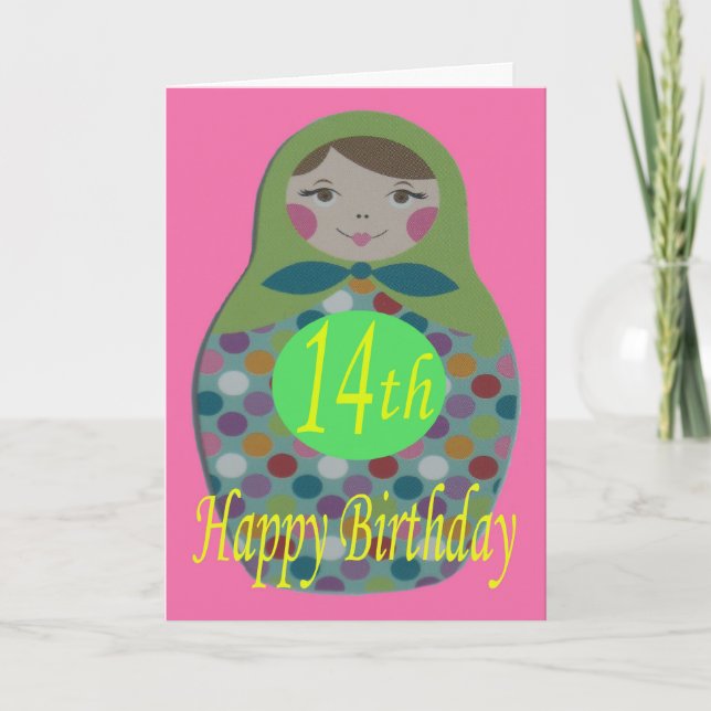 Carte Poupée russe Joyeux 14ème anniversaire (Devant)