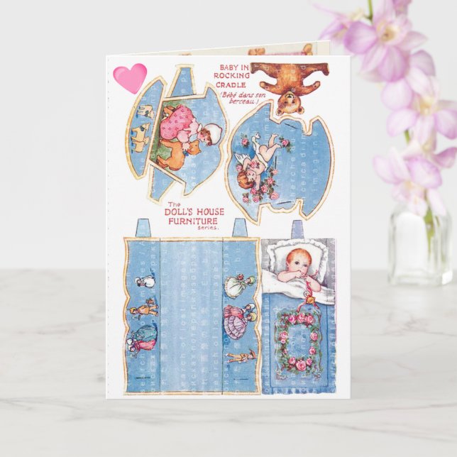 Carte Poupées en papier de petite fille et de bébé vinta (Orchidée)