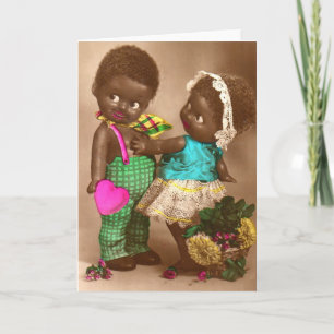 Carte Poupées noires adorables des années 1920 RPPC amou